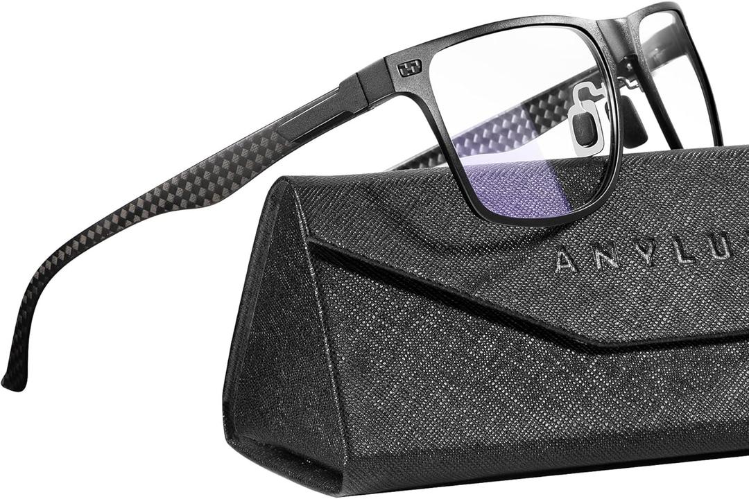 ANYLUV Blue Light Glasses Men, Upgraded Carbon Fiber Temple Gaming Computer Glasses for Men Women Anti Eye Strain Clear Lens ((Everyday Protection) 01- Black)