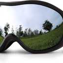 SPOSUNE Ski Goggles Over Glasses with Dual lens, Anti-fog Anti-UV Snow Goggle for Men Women Youth Skiing Snowmobile (Black Frame + Silver Lens Vlt 8%)