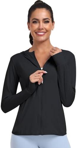 Cighay Women's UPF 50+ Sun Protection Hoodie Lightweight Athletic Jacket Full Zip Long Sleeve with Pockets Hiking Outdoor, Small