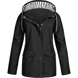 NAMTYQX Womens Hooded Raincoat Lightweight Fit Plus Size Waterproof Dressy Zip up Rain Jacket Windbreaker with Pockets, XL