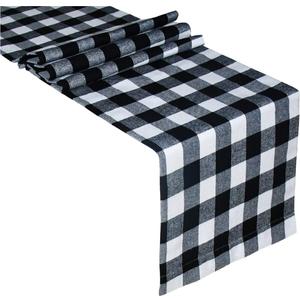 Senneny Buffalo Check Table Runner Cotton Black and White Plaid Classic Stylish Design for Family Dinner Christmas Holiday Birthday Party Table Home Decoration (White and Black, 14 x 108 Inch)