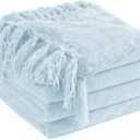 Chenille Throw Blanket for Couch 50"X 60", Soft Cozy Throws with Fringe Tassel for Bed Sofa Chair Cover, Lightweight Knitted Decorative Boho Blankets for Living Room, Light Blue