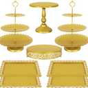 Fivenl 8 Pcs Cake Stand Gold Metal Dessert Table Display Set, 3-Tier Cupcake Stand, Cake Display Tower and Cookie Tray Rack Serving Tray for Birthday Party, Weddings, Baby Shower (Gold)