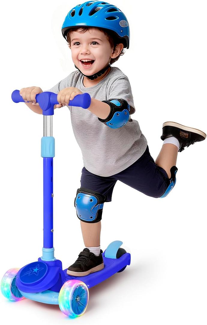 Nattork Kids Scooter for Boys Girls with Light Up Wheels, 3 Adjustable Height Handlebars, Lean-to-Steer Technology, Widen Anti-Slip Deck, 3 Wheel Scooter for kid ages 3-8, Support Riders Up to 110 LBS
