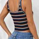 GORGLITTER Women's Colorful Striped Cropped Tank Top Square Neck Sleeveless Slim Tops Summer Trendy 2025 (S)