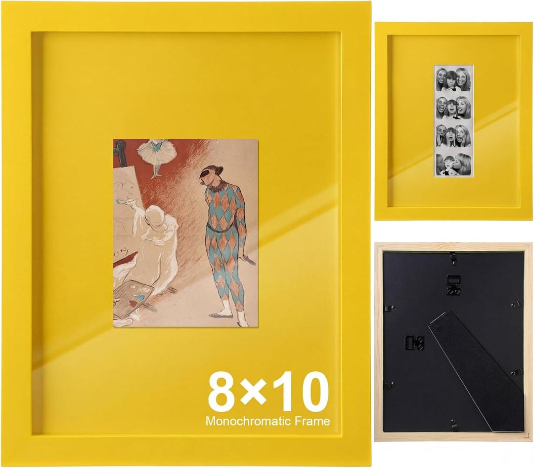 Gerrii 8x10 Inch Monochromatic Picture Frame with Mat,1 Pcs, Butter Yellow | Real Glass Wood Picture Frames, Ideal for Tabletop and Wall Hanging, Hold Photos Strips and Modern Art