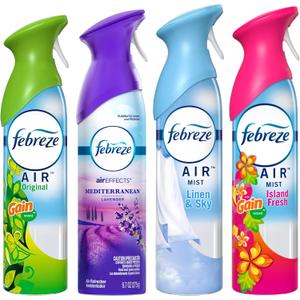 Febreze Air Freshener Odor Eliminator Spray, Assorted Scent Febreze & Bathroom Deodorizer, Original, Island Fresh, Linen Sky & Lavender, 4 Pack