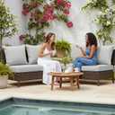 Summsun Patio Cushions for Outdoor Furniture, Faux Linen Water Resistant Backrest and Deep Seat Cushion Set with Non-Slip Bottom, Ties, Removable Cover, 24 x 24 Inch, Light Grey, Set of 4