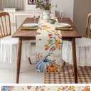 Hello Fall Table Runner Dresser Scarf 13 x 72 Inch Thanksgiving Harvest Pumpkin Maple Leaves Table Runners Non-Slip Heat Insulation Kitchen Dining Table Decor for Autumn Holiday Party Indoor Outdoor (Beige Orange Blue)