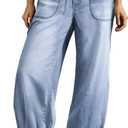 Sidefeel Women's Wide Leg Jeans High Waisted Drawstring Baggy Stretchy Trendy Harem Loose Ankle Denim Pants (Blue, 6)