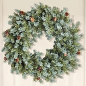 24 Inch Christmas Wreath with Pine Cones for Front Door, Artificial Norfolk Pine Holiday Wreath with 12 Natural-Looking Cones, Green Faux Christmas Decor for Indoor Outdoor Use