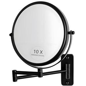 JANEEVA 8" Wall Mounted Makeup Mirror, 1X/10X Magnifying Mirror with 360° Extendable Arm, Double Sided Bathroom Vanity Mirror for Man & Woman (Matte Black)