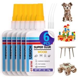 Super Glue for Woodwork with Anti Clog Cap. 6 x 1 fl oz,CA Glue - Clear Adhesive Cyanoacrylate Glue for Furniture, Garden, Crafts, DIY, Metal to Wood, Quick Dry