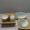 Famiware Glacier Stoneware Dinnerware Sets, Plates and Bowls Sets, 12 Pieces Kitchen Dishes Set for 4 - Dishwasher and Microwave Safe, Chip and Scratch Resistant, Aqua