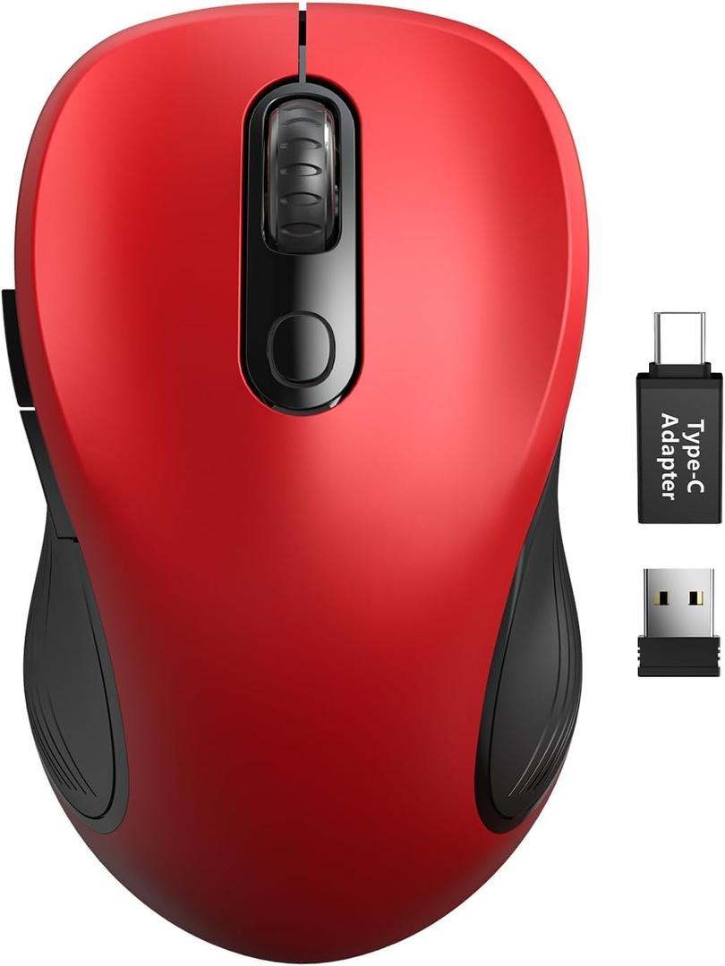 Trueque Wireless Mouse for Laptop, 2.4GHz Ergonomic Computer Mouse with Back & Forward Buttons, 3 Adjustable DPI Levels, 6 Buttons, Optical USB Cordless Mice for Windows PC (Red, 1 Pack)