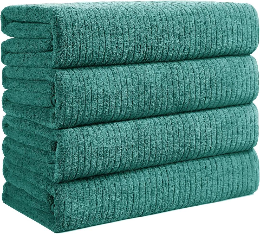 Bath Towels Set of 4 Extra Large 35 x 70 Inches, Luxury Thick High Absorbent and Quick Dry Bath Sheet, Ultra Soft Microfiber, Bathroom, Beach, Yoga, Sport, SPA, Fitness (Teal Green)