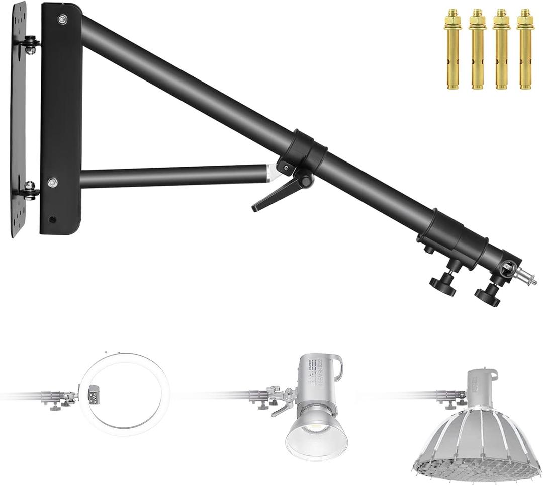 Neewer Wall Mounting Triangle Boom Arm for Photography Strobe Light, Monolight, Softbox, Umbrella, Reflector and Ring Light, Support 180 Degree Rotation, Max Length 4 Feet/125cm (Black)