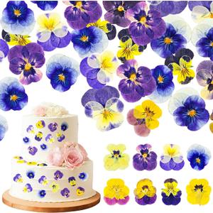 96 Pcs Natural Dried Pressed Edible Flowers for Cake Topper Decorating Cupcake Toppers Cocktails Resin Jewelry Making DIY Art Crafts(Purple,Flower Style)