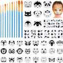 52 Pcs Face Paint Stencils Kit 32 Large Reusable Face Painting Stencils10 Body Sheets Tattoo Templates Stickers 10 Brushes for Halloween Birthday Party Festival Makeup DIY Drawing Art(Animal Style)