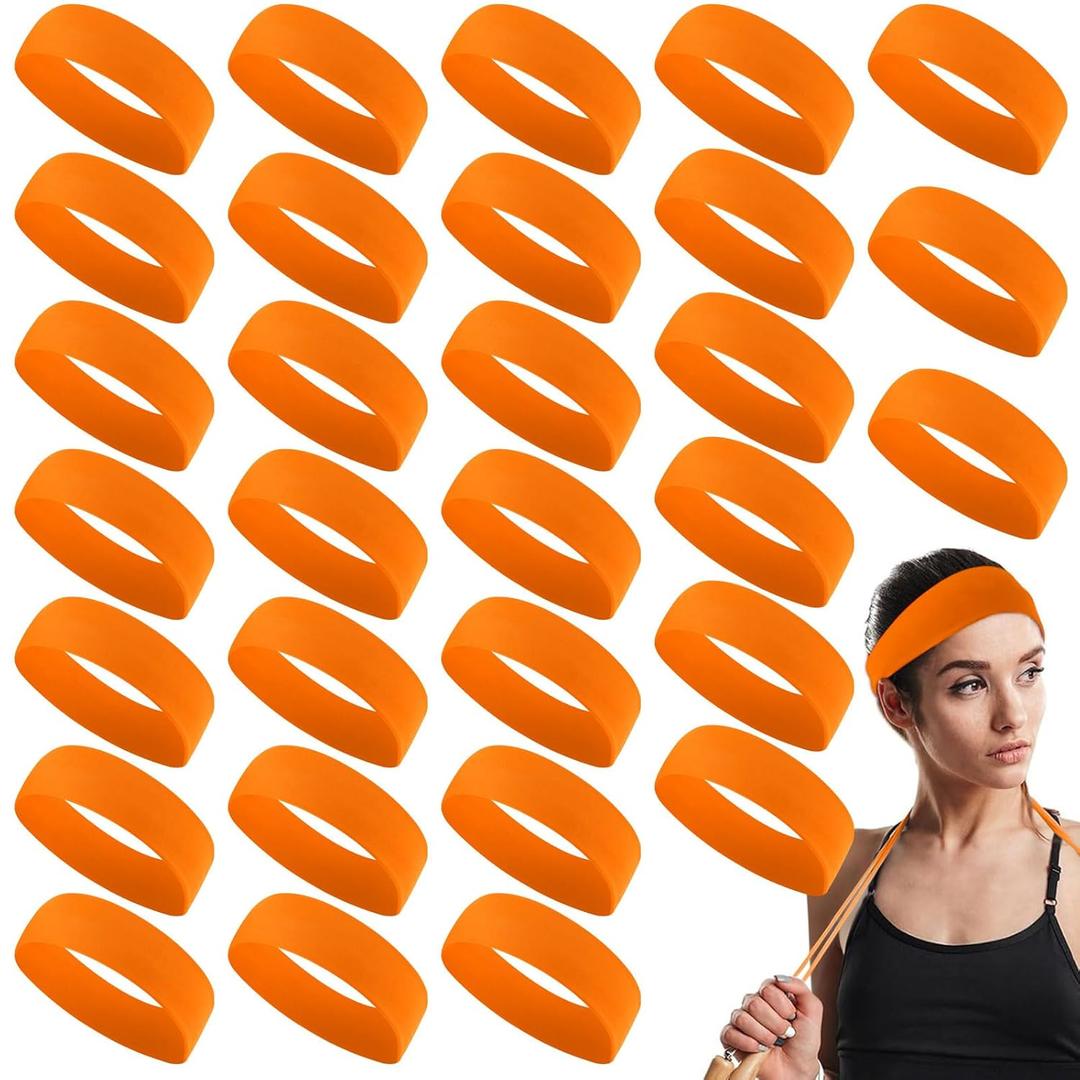 Hotop 30 Pcs Sport Headbands for Women Non Slip Stretchy Soft Fabric Elastic Sweatbands Bulk for Yoga DIY Team Gifts(Orange)
