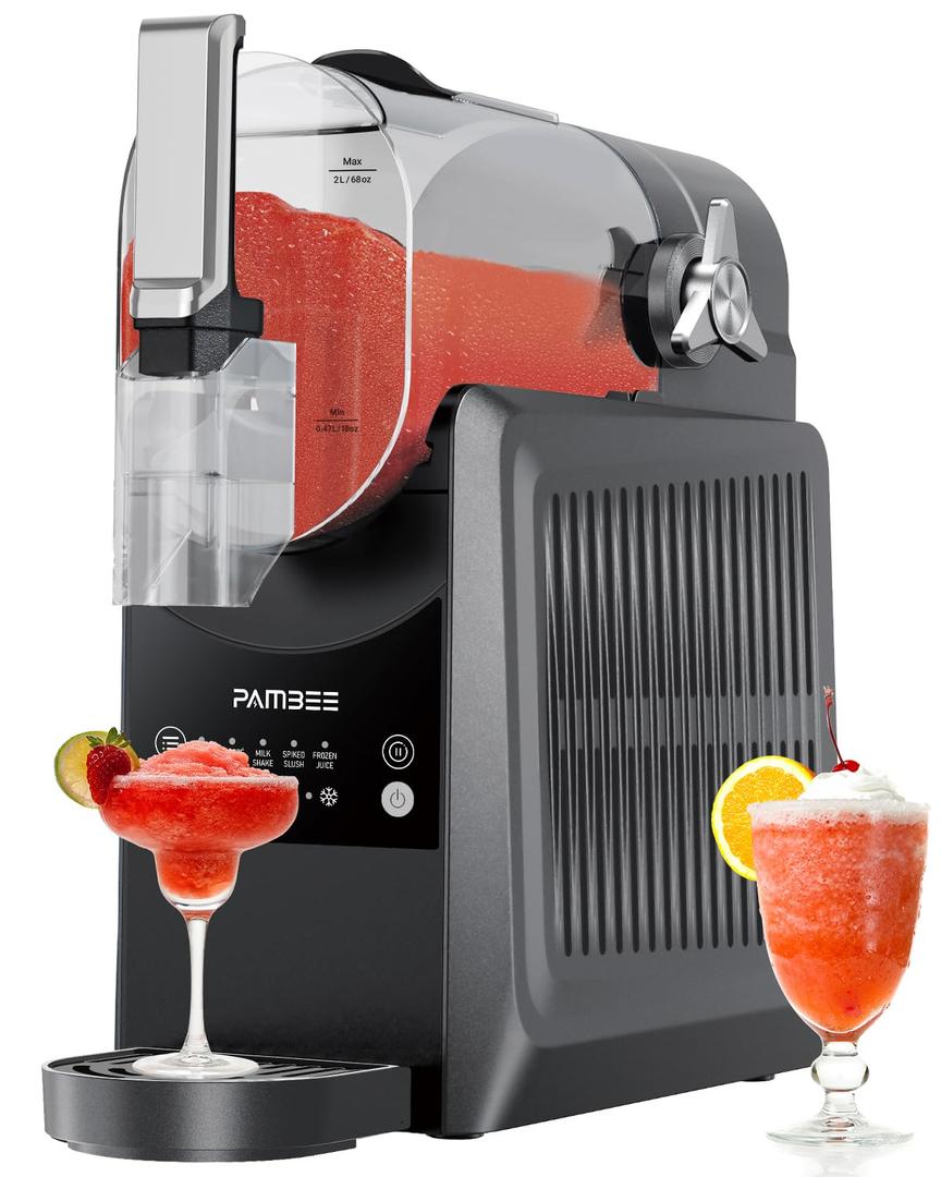 PAMBEE 88oz Slushie Machine, No Ice Needed Frozen Drink Maker for Home, Self-Cleaning, 5 Preset Menus & 5 Temp Settings Slushy Machine for Margarita, Frapps, Milkshakes and More (Dark Gray)