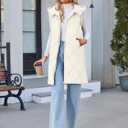 MEROKEETY Womens Sleeveless Quilted Long Puffer Vest Hooded Full Zip Jacket Coats with Pockets (Beige)