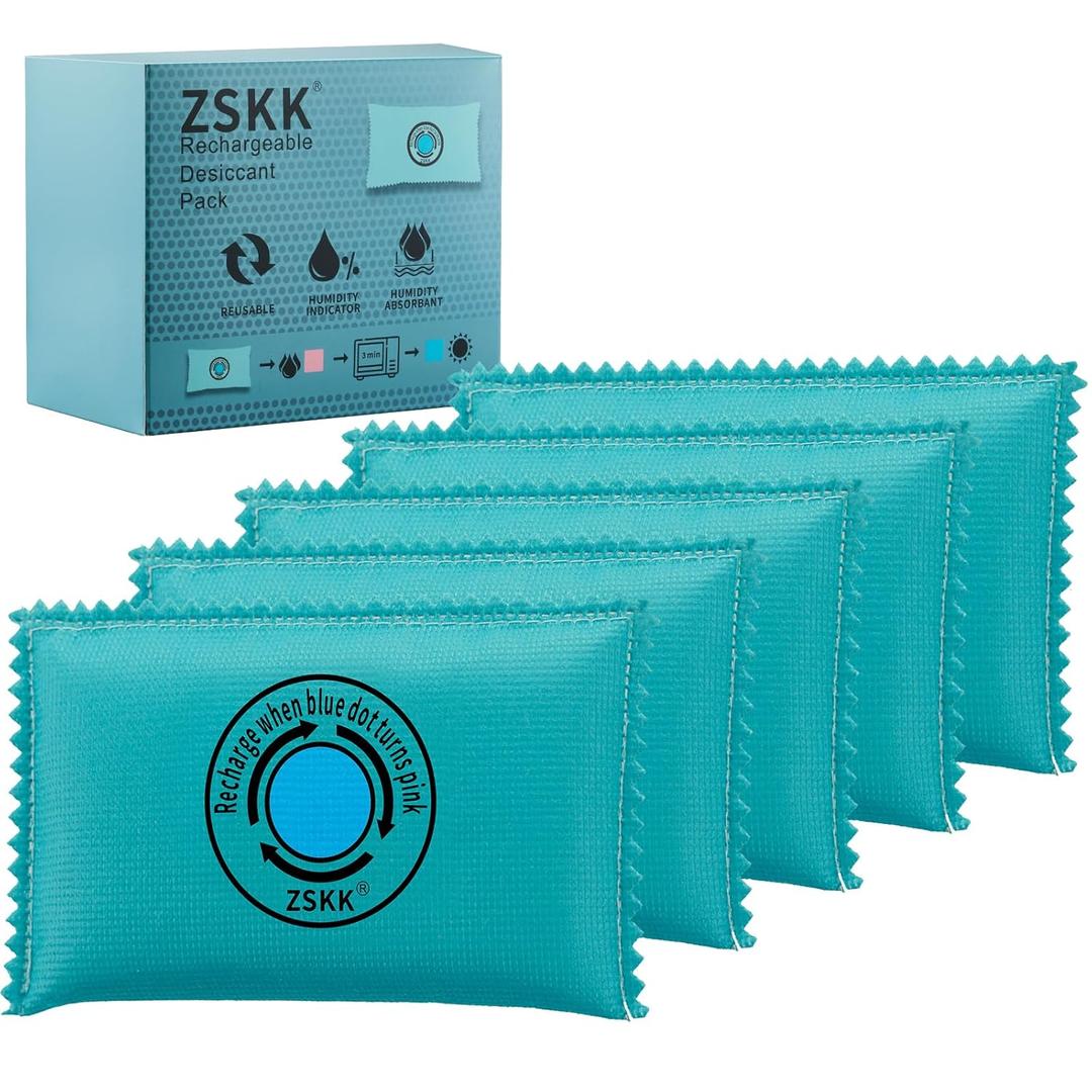 100g Rechargeable Desiccant Pack of 5,Silica Gel Desiccant Packets,Moisture Absorbers for Storage Bins, Suitcase,Gun Safe, 3D Filaments, Electronics,Desiccant Dehumidifier for Closets,Cars (Blue)