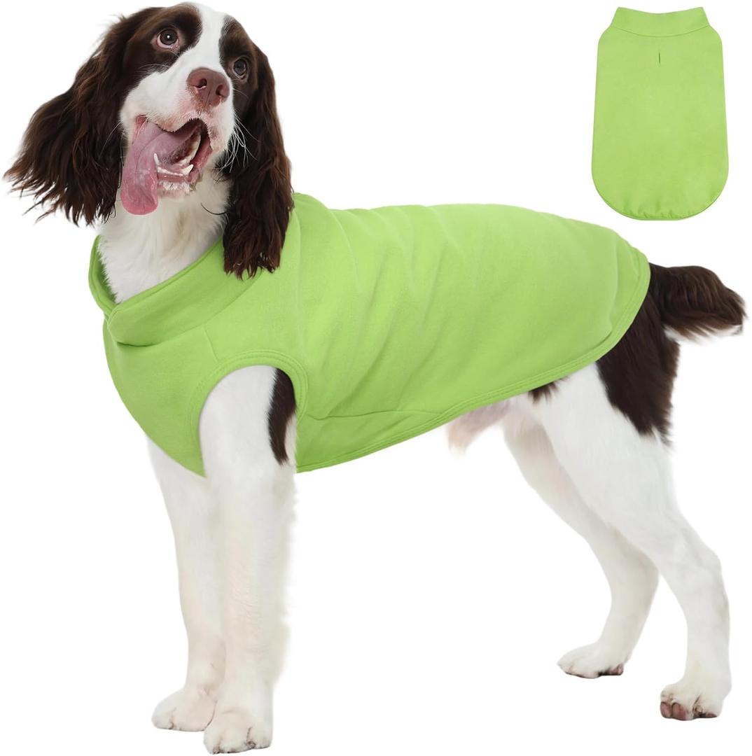 FUAMEY Dog Fleece Vest for Large Dogs,Warm Stretchy Dog Sweatshirts Pullover with Leash Hole Dogs Sweater Soft Pet Turtleneck Cozy Pet Vest Lightweight Sleeveless Green XL
