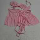 WDIRARA Women's 3 Pieces Floral Lace Bow Tie Mesh Underwire Lingerie Set with Skirt XL