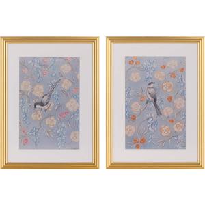 Gallery Solutions Set of 2 Framed Blue Bird Art Prints - 12x16 Matted Floral Prints with Gold Foil Frame for Bedroom, Bathroom, Living Room Wall Decor