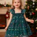 Toddler Girl Christmas Tutu Dress Gilding Printed Sleeveless Layered Tulle Outfit 2-5T (Green)