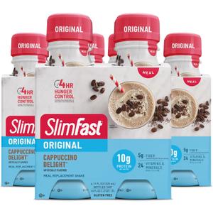 SlimFast Meal Replacement Shake, Original Cappuccino Delight, 10g of Ready to Drink Protein for Weight Loss, 11 Fl. Oz Bottle, 4 Count (Pack of 3) BBD: 11-15-2025