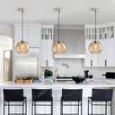Light Brown Glass Pendant Lights Kitchen Island Globe Pendant Light Fixtures Modern Pendant Lighting for Bedroom Living Dining Room Light Fixture (9.84 in, 3 Pack)