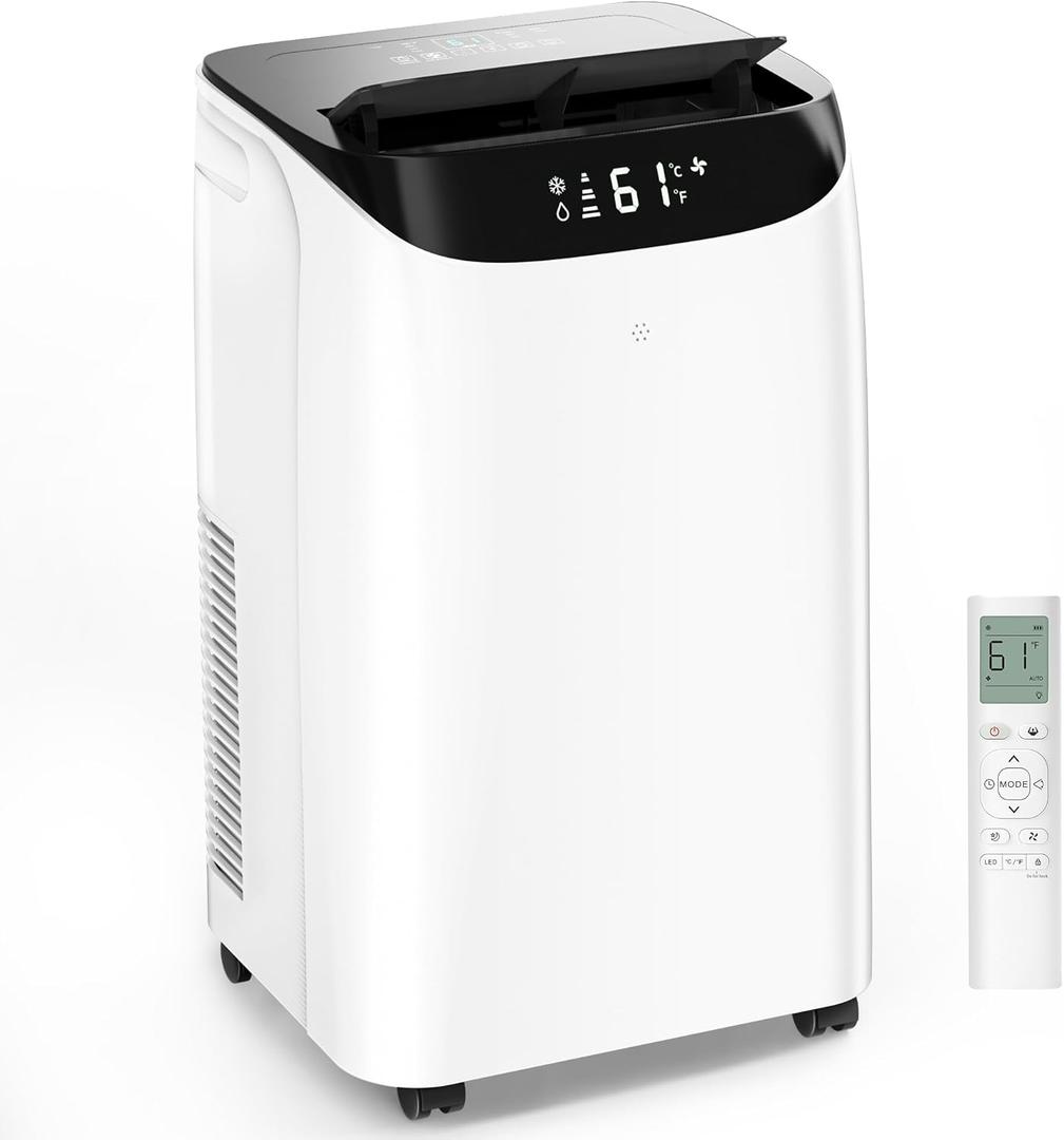 12000 BTU Portable Air Conditioners, Cools Up to 500 Sq.Ft, Free standing AC Unit, Cooling, Dehumidifier, Fan, Sleep Mode, Remote Control & Installation Kit, White