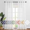 NICETOWN Linen Sheer Curtains 96 inches Long for Living Room, Bedroom Curtains 2 Panels Set Grommet Semi Sheer Privacy with Light Filtering Flax Open Linen Weave Drapes, W52 x L96, White