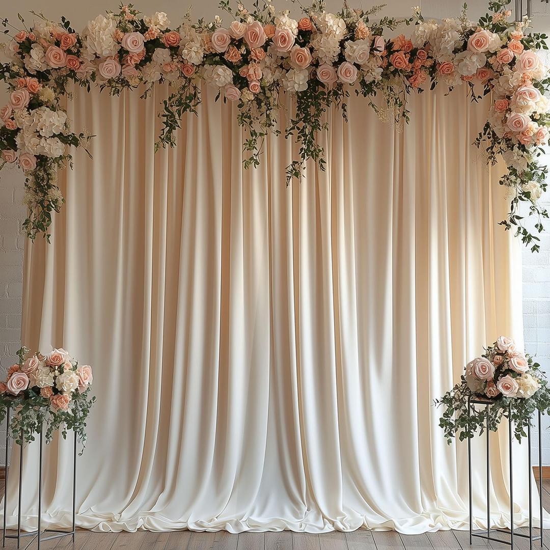 Champagne Backdrop Curtains for Wedding Parties, 10x10FT Wrinkle Free Photo Backdrop Curtains for Wedding Birthday Party Baby Shower, Fabric Drape with Rod Pockets 5ft x10ft, 2 Panels
