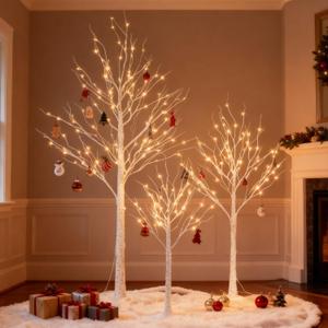 LIGHTSHARE LED Birch Tree Light Set - 4ft, 6ft, 8ft Trees with Warm White Lights - Indoor Outdoor Christmas Wedding Party Decorations (3-Pack)