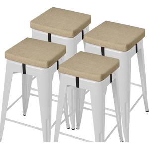 AddGrace Anti-Slip Bar Stool Cushions Square Bar Stool Seat Cushions with Ties Set of 4 Small Square Chair Pads with Machine Washable Cover 12"X12"X2" (Beige)