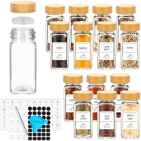4 oz Glass Spice Jars with Bamboo Lids,16 Pack Spice Containers with Labels and Shaker Lids,120ml Seasoning Containers Empty Spice Jars for Kitchen Storage