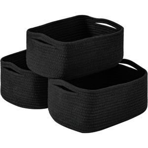 ICERZCZ Small Black Baskets for Organizing, Storage Baskets for Shelves, Small Woven Cotton Rope Basket for Storage, Basket for Gifts Empty, 13"8.5"5.1" (3 Packs) Black