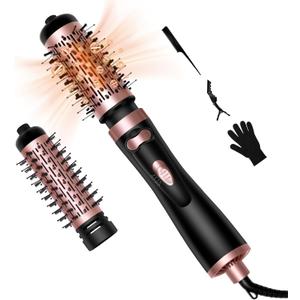 Hair Dryer Brush, 3-in-1 Rotating Round Hot Air Spin Brush Set with 2 Brushes (2" & 1.5"), Negative Ionic Blow Volumizer, 2 Detachable Auto-Rotating Curling Brush (Black Gold)