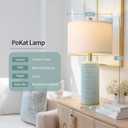 PoKat 23" Light Blue Table Lamps Set of 2, Modern Bedside Lamps for Bedroom, Coastal Ceramic End Table Lamps for Living Room, Ocean Nightstand New Home Decor Lamps