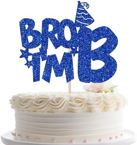 Jenrtvis Bro I'm 13 Cake Topper, 13th Birthday Cake Picks, Officially Teenager Cake Topper, Thirteen Years Old Birthday Party Decorations, Cheers to 13 Years Blue Glitter 2 Pack