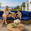 Outdoor Half Moon Sofa Cushion 4-Piece Set, Curved Patio Furniture Cushions, Waterproof with Bolster Pillows, Thick & Comfortable, Zippered Removable Cover, Full Cushion Set (Navy Blue)