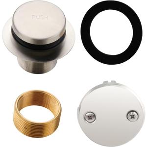 Brushed Nickel Tub Drain Tip-Toe Tub Trim Set Conversion Kit Assembly, Hidrop Bathtub Drain Replacement Trim Kit with 2-Hole Overflow Faceplate and Universal Fine/Coarse Thread, Brushed Nickel