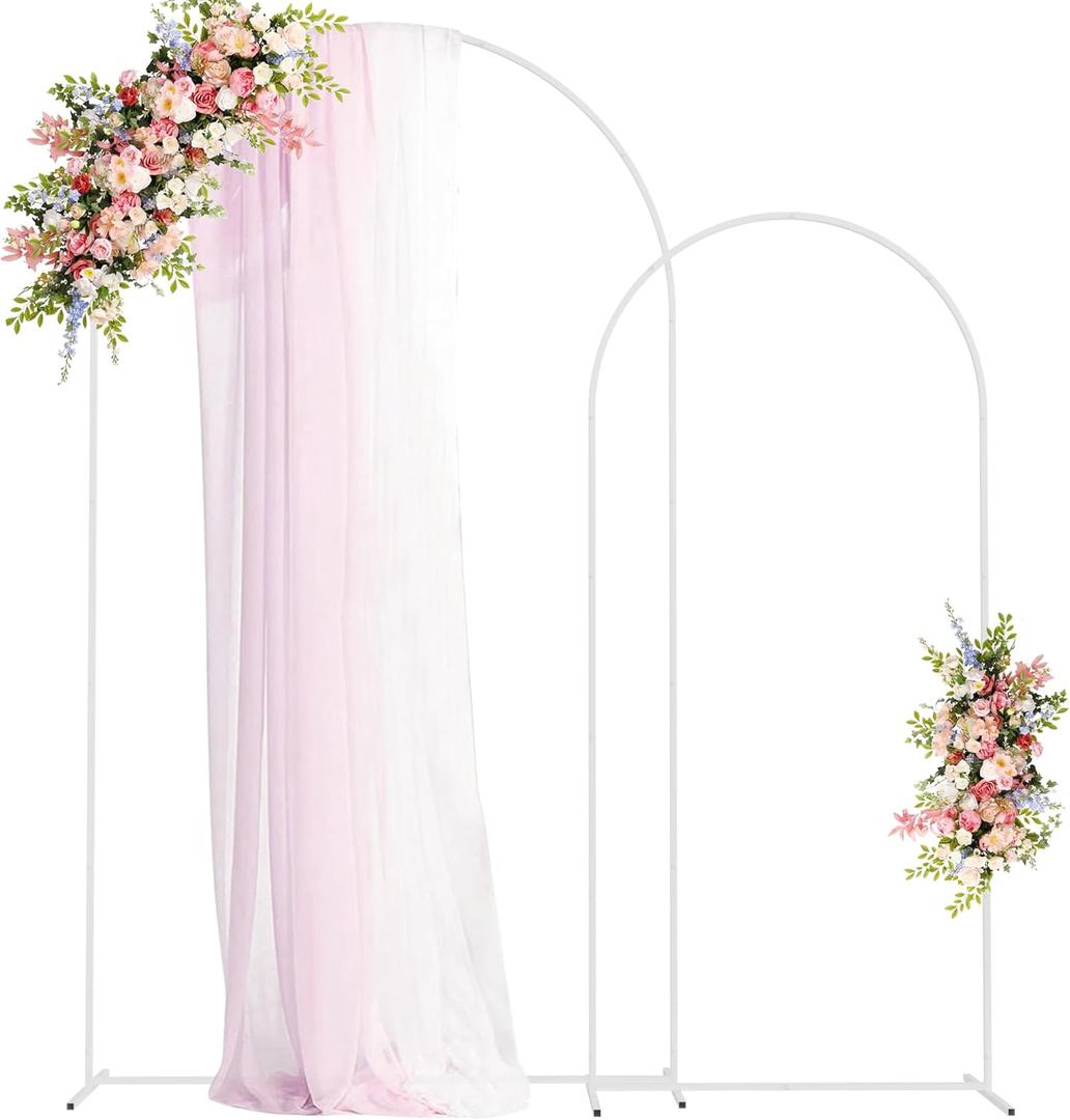 Fomcet Metal Arch Backdrop Stand Set of 2 Wedding Arch Stand White 7.2FT & 6FT Arched Frame for Birthday Party Baby Shower Graduation Ceremony Decorations