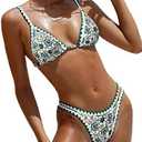 BIKINX Womens Swimsuits Sexy Thong Micro Bikini Ditsy Floral Two Piece Sets Bathing Suit Color Block Bandeau Swim Top M