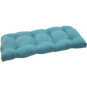 Pillow Perfect Forsyth Solid Indoor/Outdoor Wicker Patio Sofa/Swing Cushion Tufted, Weather and Fade Resistant, 19" x 44", Blue