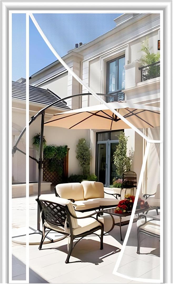 MAGZO Magnetic Screen Door White 36'' x 96'', Reversible Left Right Side Opening, Upgraded Polyester Scratch-Proof, Mesh Net for Sliding Glass/Single/Patio/French Doors with Adhesive-Hook&Loop to Hang