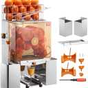 VEVOR Commercial Orange Juicer Machine, 120W Automatic Juice Extractor, Stainless Steel Orange Squeezer for 20 Oranges Per Minute, with Pull-Out Filter Box, PC Cover, 2 Peel Collecting Buckets (120W-Countertop without Water Tap, Silver)